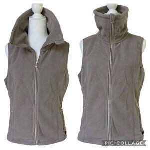 Calvin Klein Performance Women Tan Brown Full Zip Fleece Vest Pockets Size L